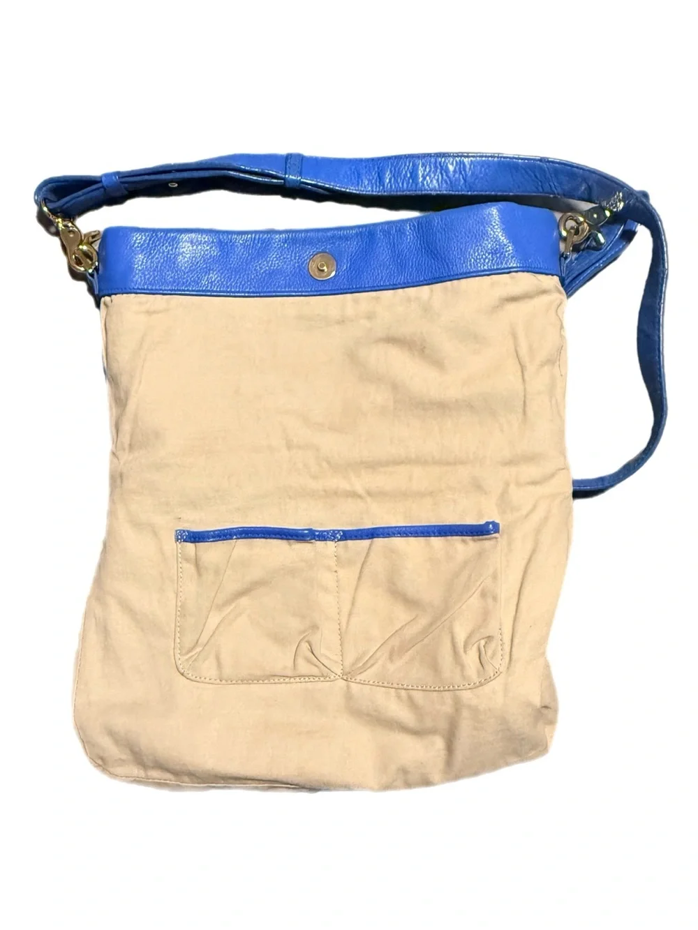 TORY BURCH Bright Blue Pebbled Leather 2 Way Shoulder Bag with Gold Logo - Picture 14 of 16
